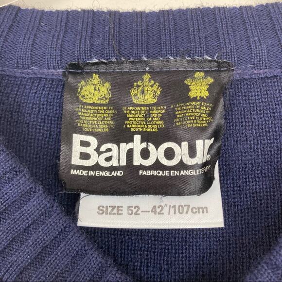 Barbour Navy Blue Wool Suede Leather Patch Sweater Sz M - Picture 3 of 8